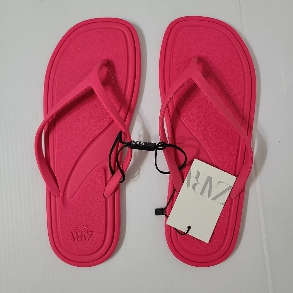 ZARA FLAT RUBBERISED SANDALS Pink SIZE 6.5 | 3670/110 S1 - Picture 5 of 7